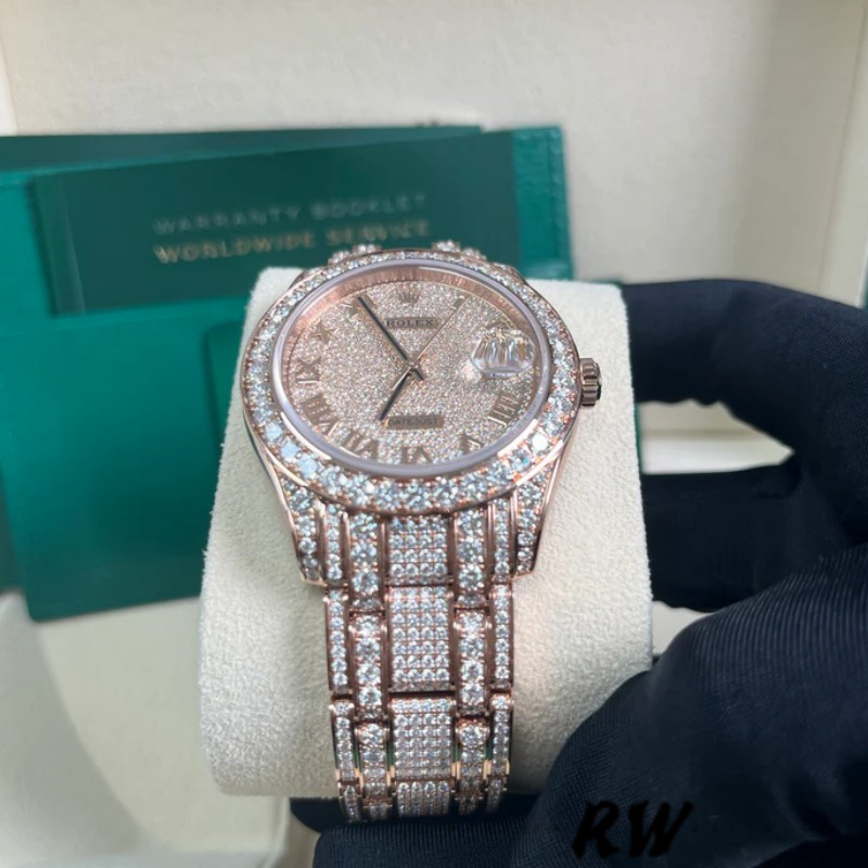 Rolex Pearlmaster 86405RBR Everose Gold Paved Diamond dial 39mm Mens Replica Watch